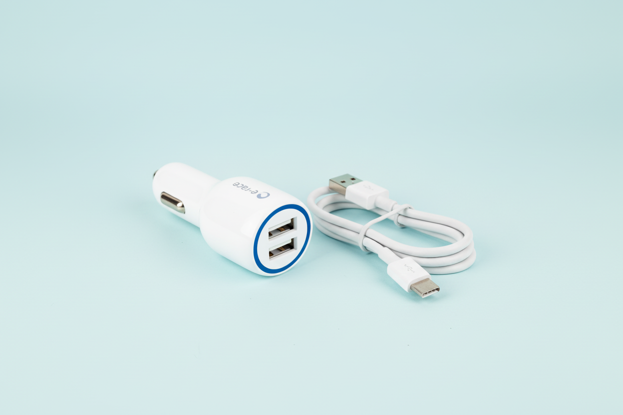 E-Race E-17 Micro 2 USB Speed Compatible Car Charger - White