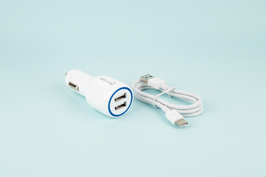 E-Race E-17 Micro 2 USB Speed Compatible Car Charger - White