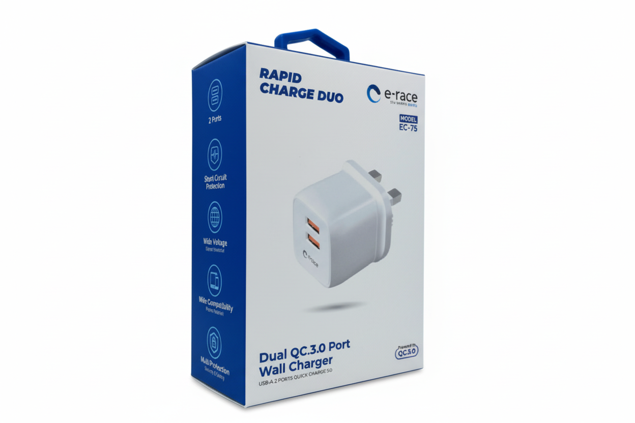 E Race Dual Qc 3 Port Charger With Type C Cable