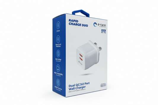 E Race Dual Qc 3 Port Charger With Lightning Cable